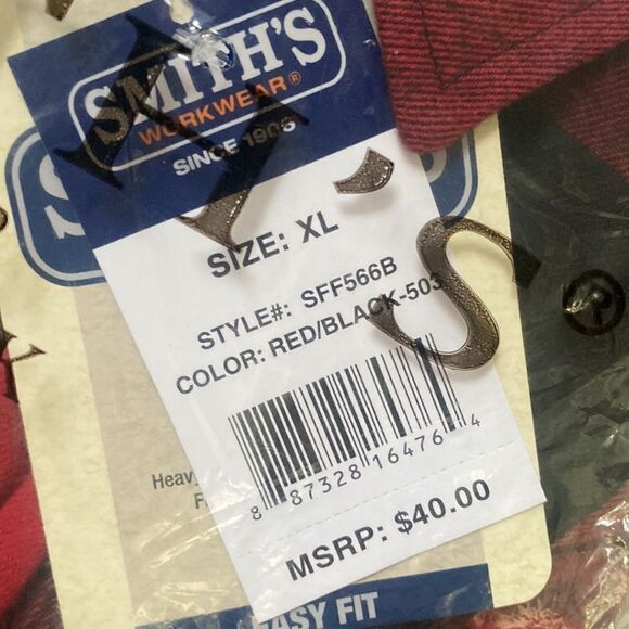 Smith's Workwear  Men's‎ Buffalo Pocket Flannel Button-Up Shirt, SFF566B red/blk - Picture 7 of 8